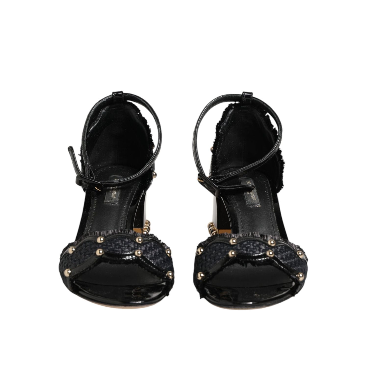 Dolce & Gabbana Black Studded Ankle Strap Sandals Shoes