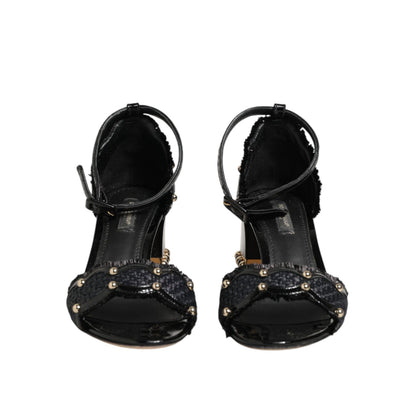 Dolce & Gabbana Black Studded Ankle Strap Sandals Shoes