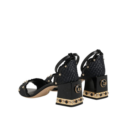 Dolce & Gabbana Black Studded Ankle Strap Sandals Shoes