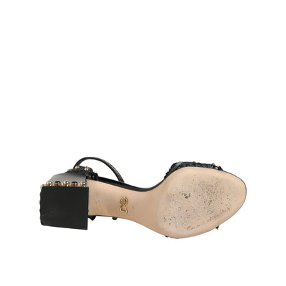Dolce & Gabbana Black Studded Ankle Strap Sandals Shoes