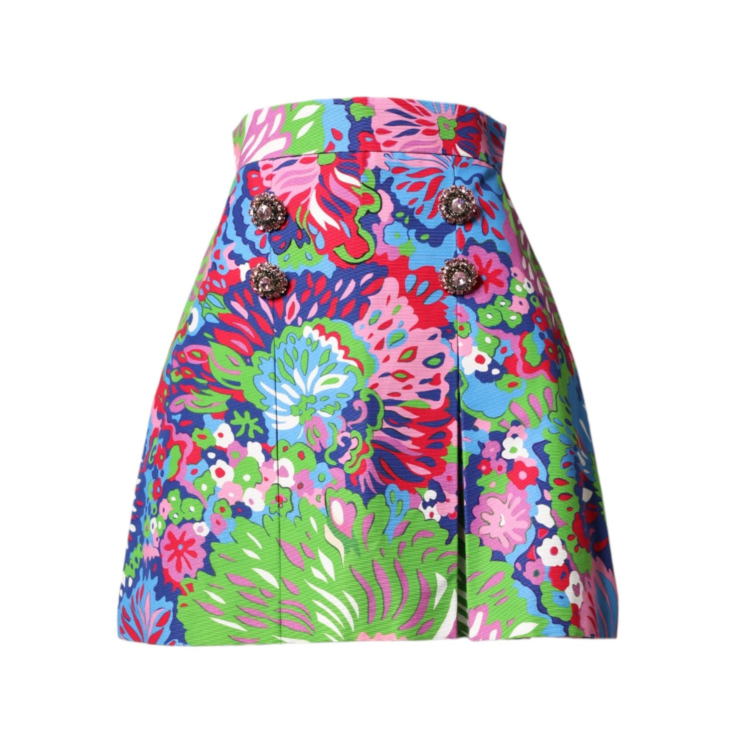 Dolce & Gabbana Multicolor Floral Buttoned High Waist Mini Shorts