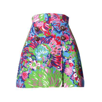 Dolce & Gabbana Multicolor Floral Buttoned High Waist Mini Shorts