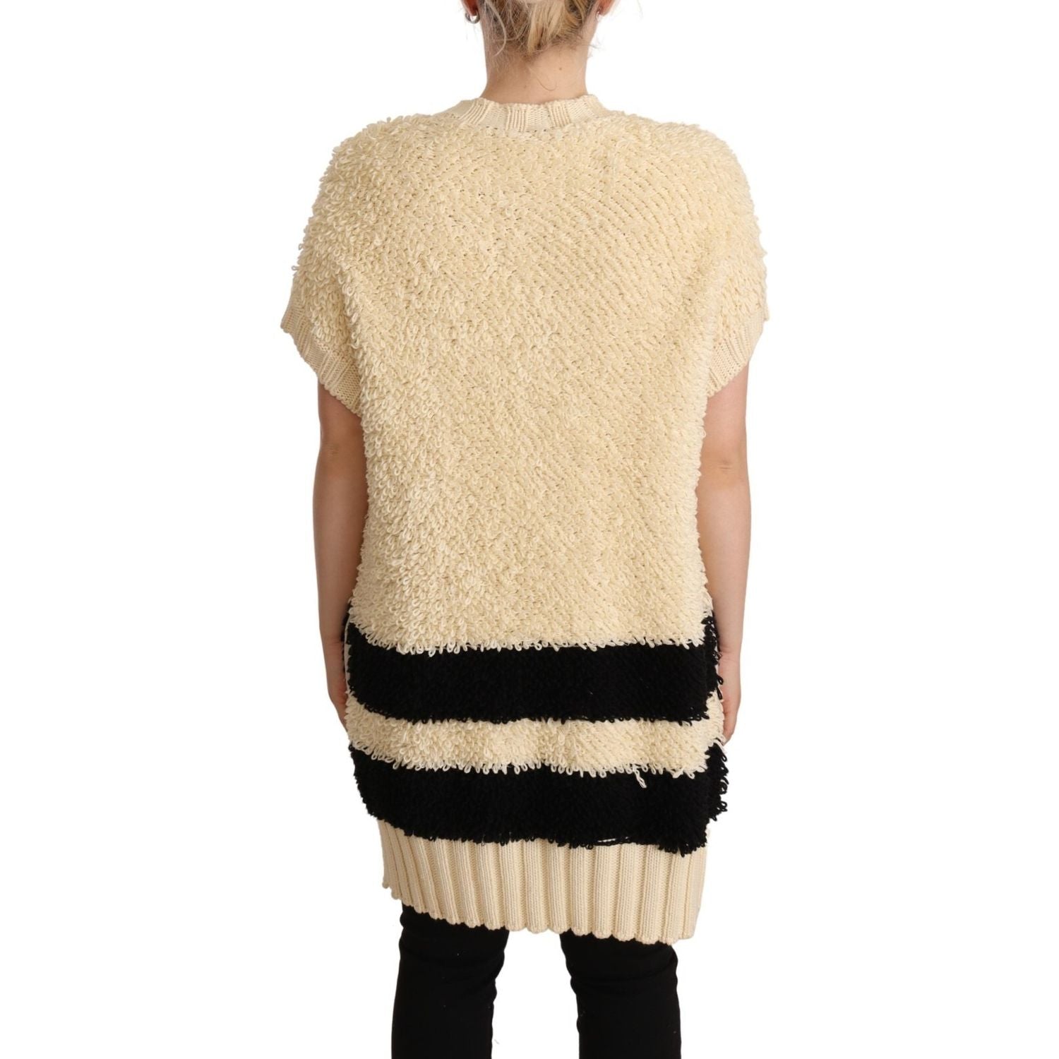 Philosophy Beige Black Short Sleeve Button Cardigan Sweater