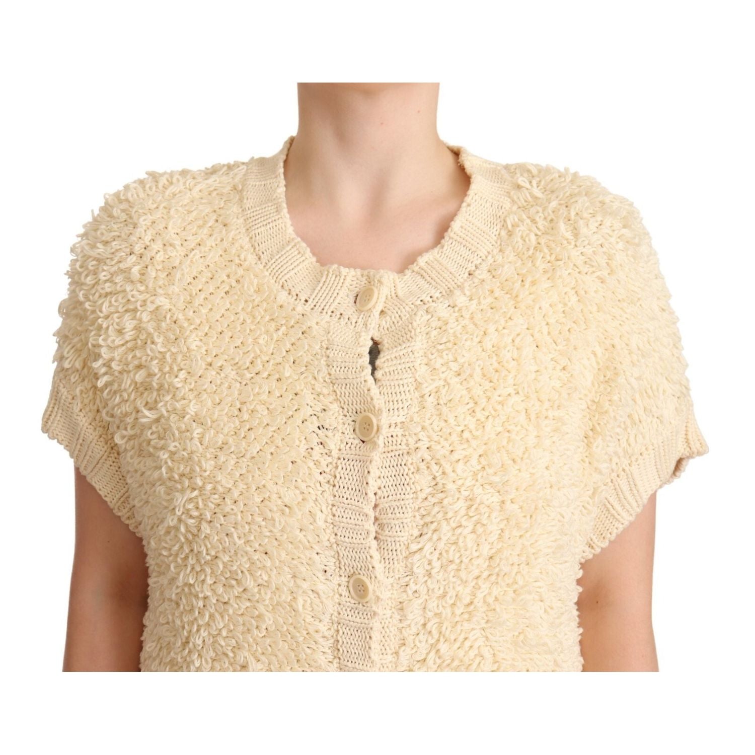 Philosophy Beige Black Short Sleeve Button Cardigan Sweater