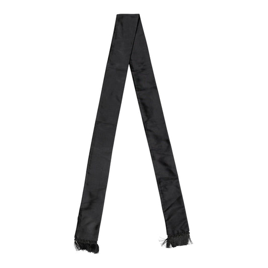 Dolce & Gabbana Black Silk Fringes Neck Wrap Foulard Scarf