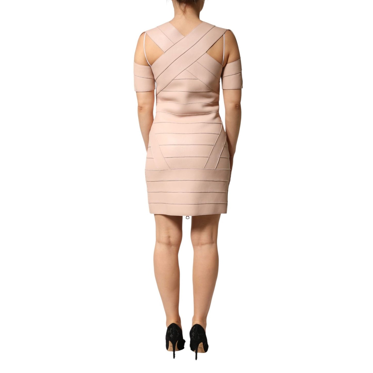 Dsquared² Beige Leather Short Sleeves Sheath Mini Dress