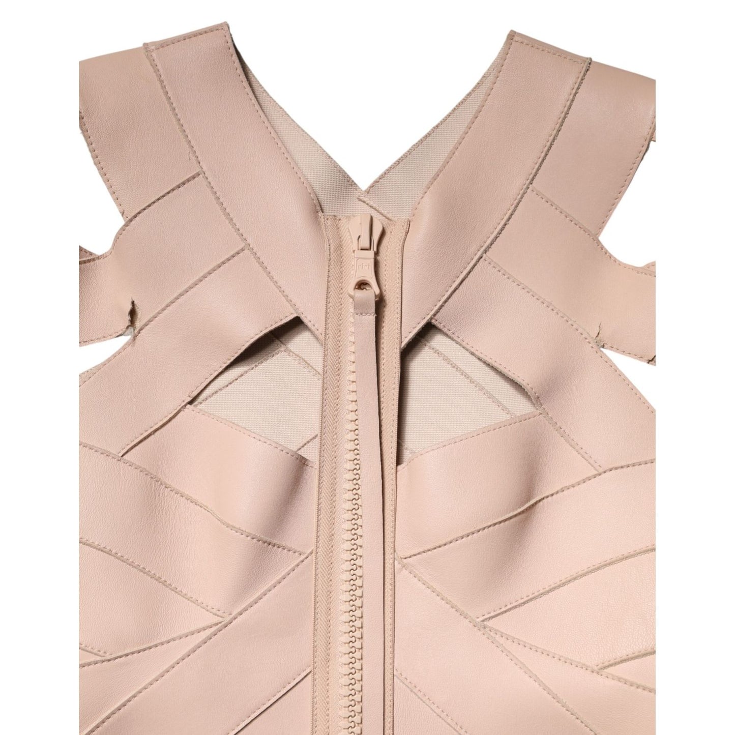 Dsquared² Beige Leather Short Sleeves Sheath Mini Dress