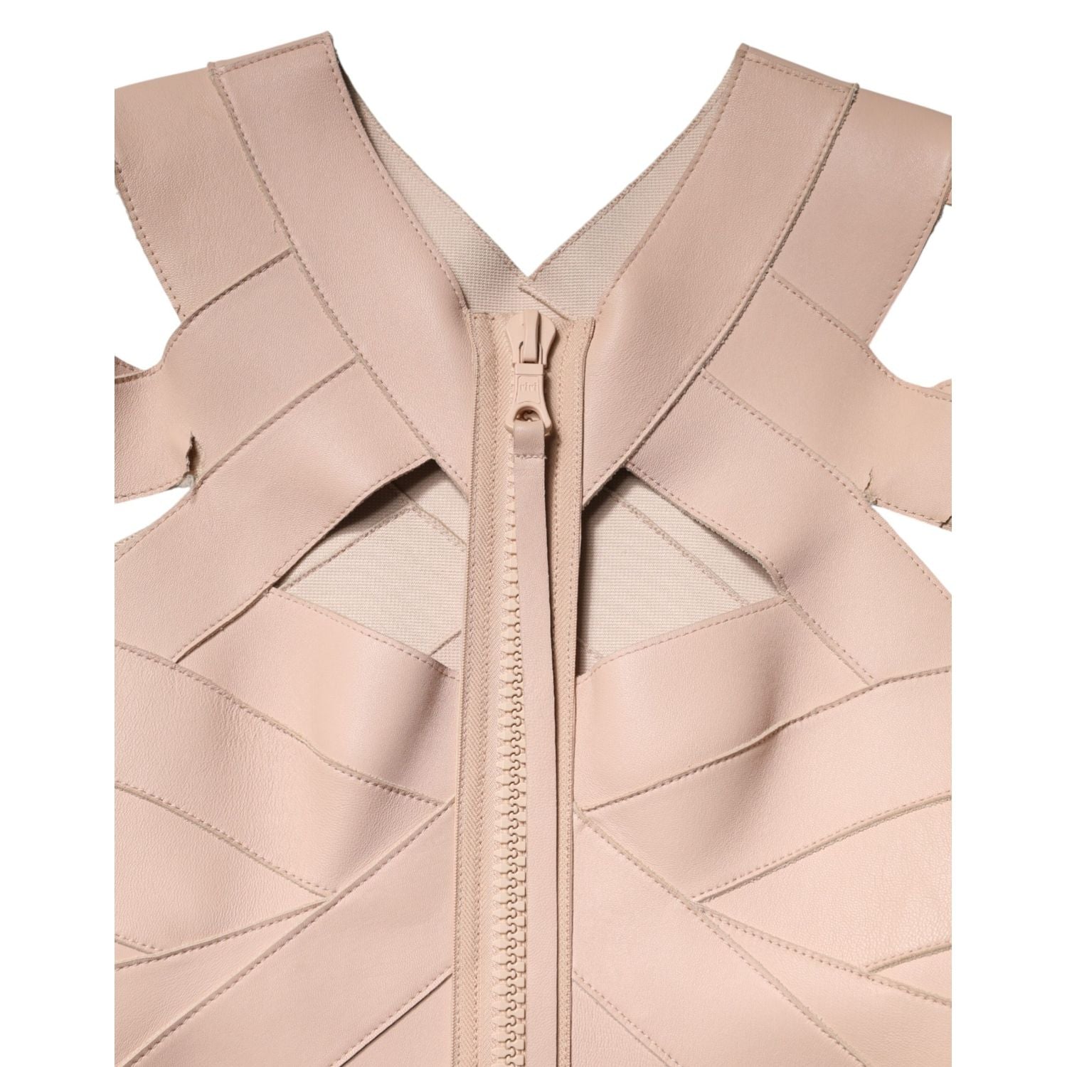 Dsquared² Beige Leather Short Sleeves Sheath Mini Dress
