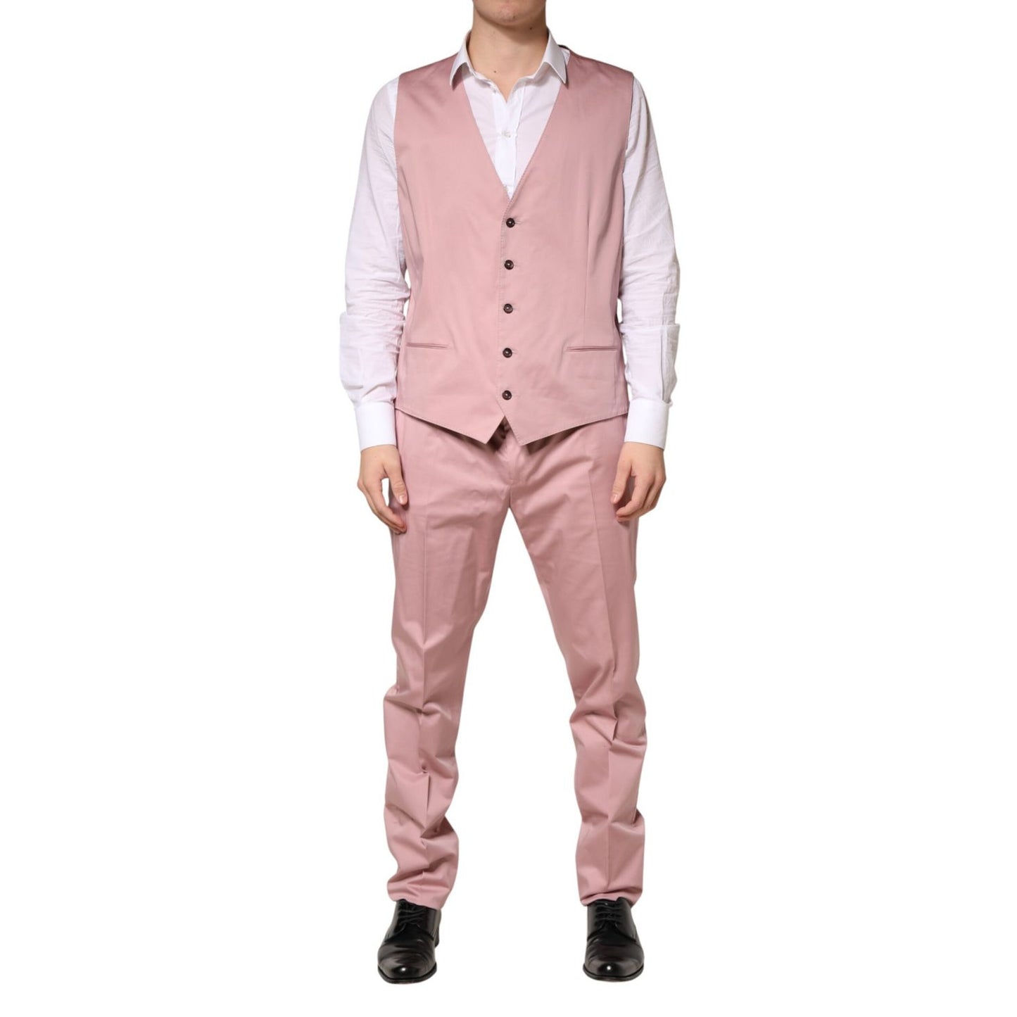 Dolce & Gabbana Pink Cotton Single Breasted 3 Piece Suit