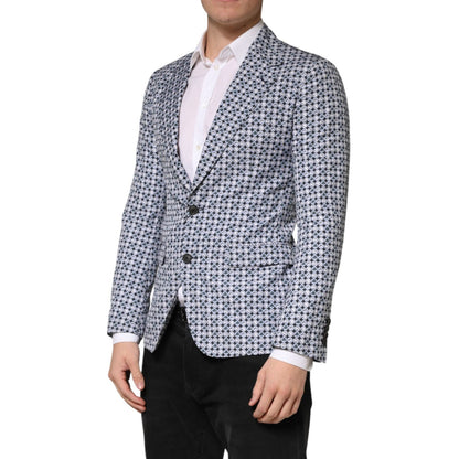 Dolce & Gabbana Blue Cotton Patterned Single Breasted Blazer