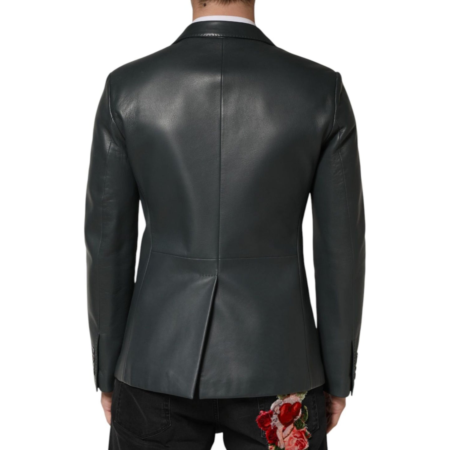 Dolce & Gabbana Dark Gray Leather Double Breasted 2Button Blazer