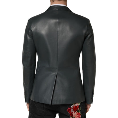 Dolce & Gabbana Dark Gray Leather Double Breasted 2Button Blazer