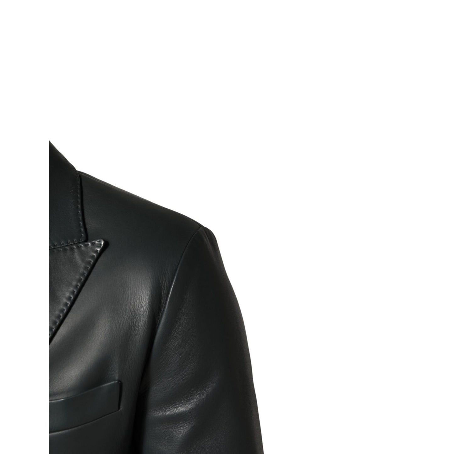 Dolce & Gabbana Dark Gray Leather Double Breasted 2Button Blazer