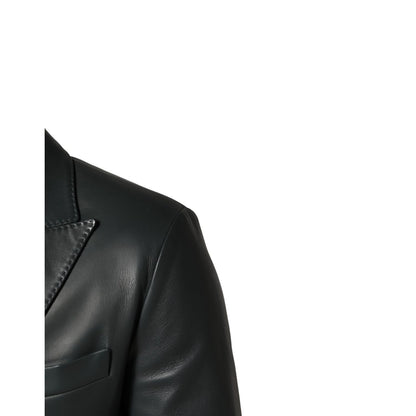 Dolce & Gabbana Dark Gray Leather Double Breasted 2Button Blazer