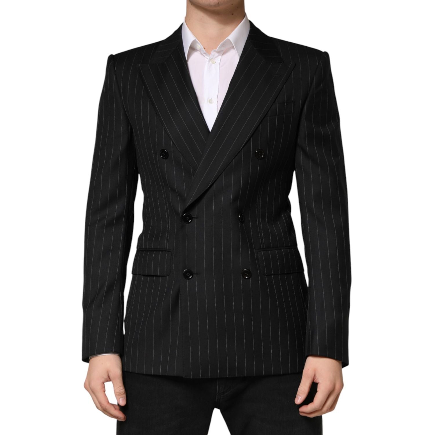 Dolce & Gabbana Dark Gray Stripes Double Breasted 2Button Blazer