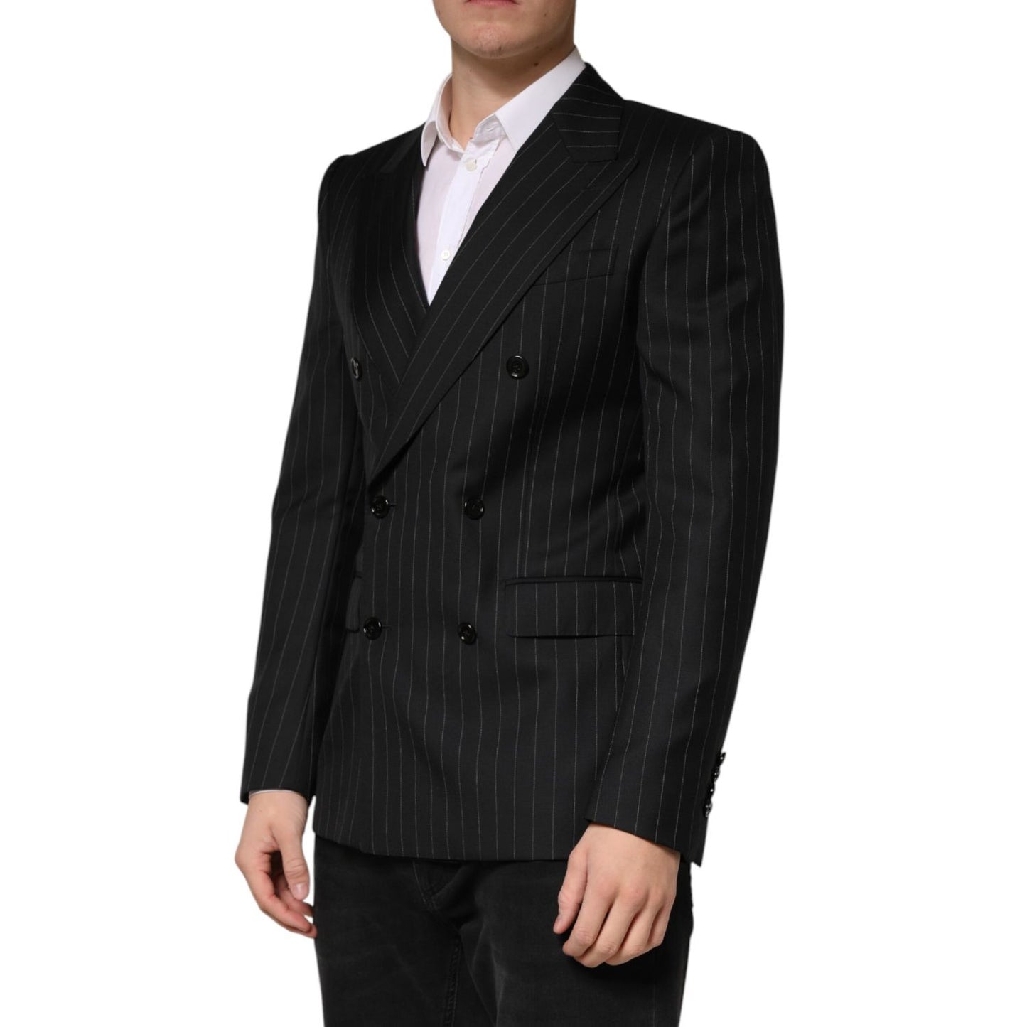 Dolce & Gabbana Dark Gray Stripes Double Breasted 2Button Blazer