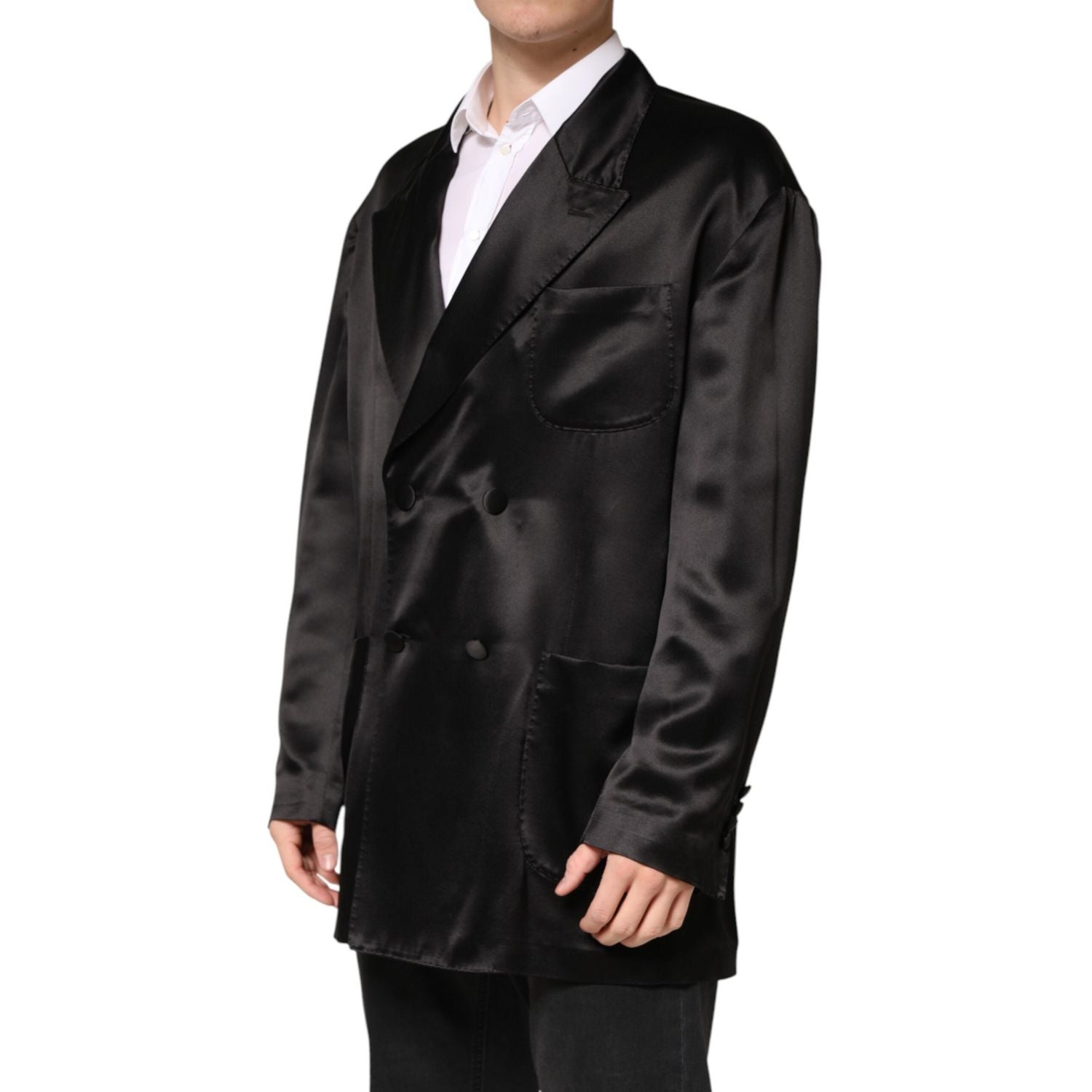 Dolce & Gabbana Black Silk Double Breasted 2 Button Blazer