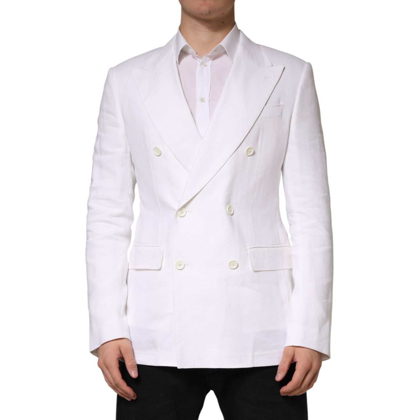 Dolce & Gabbana White Linen Double Breasted 2 Button Blazer