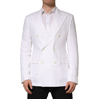 Dolce & Gabbana White Linen Double Breasted 2 Button Blazer