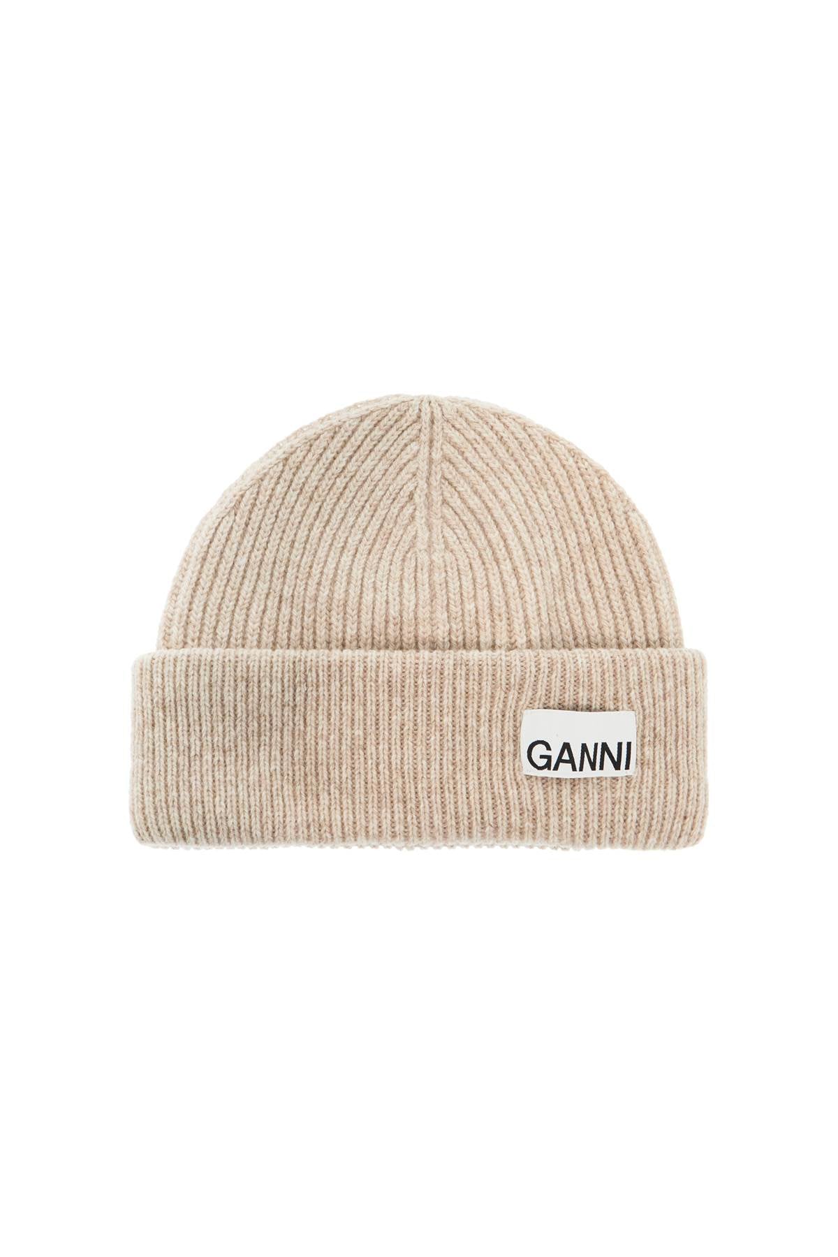 Ganni beanie hat with logo label