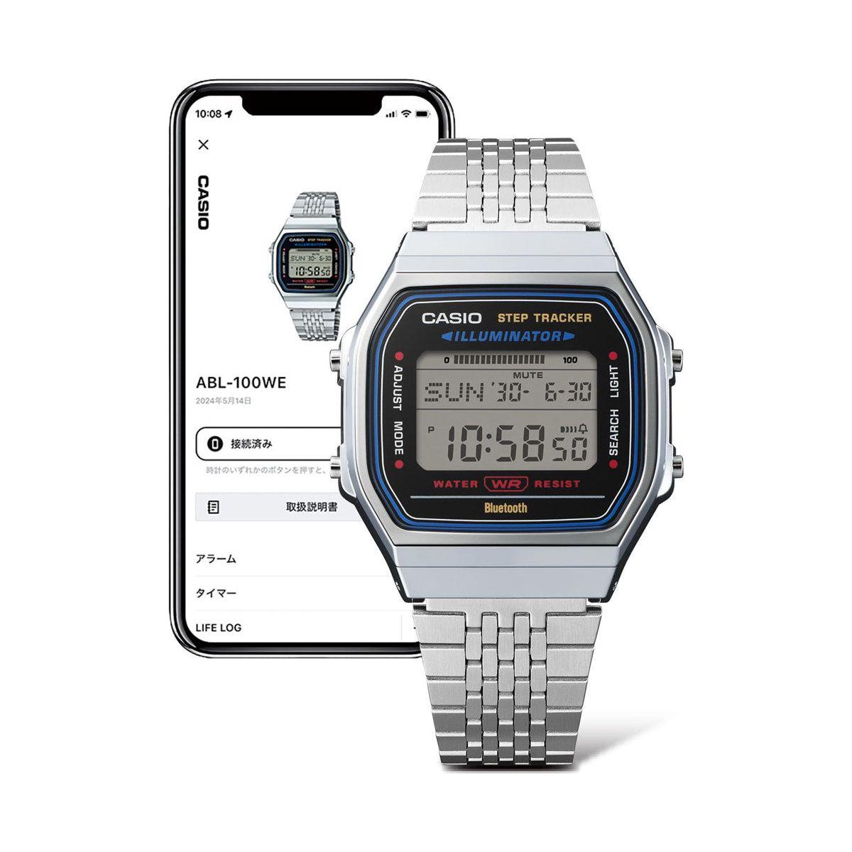 CASIO NEW VINTAGE SILVER -BLUETOOTH® SMARTPHONE LINK w. built-in accelerometer senses body movements + steps counter WATCHES CASIO EU