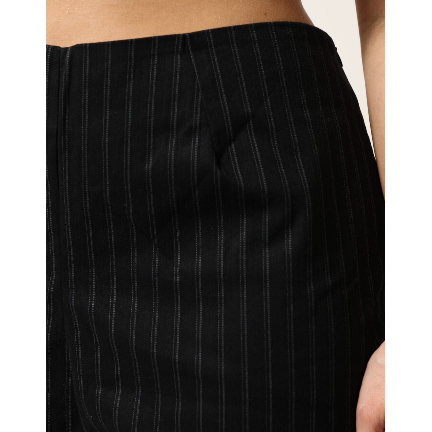 BENCIVENGA Black Wool Blend Pinstripe Straight Leg Pants