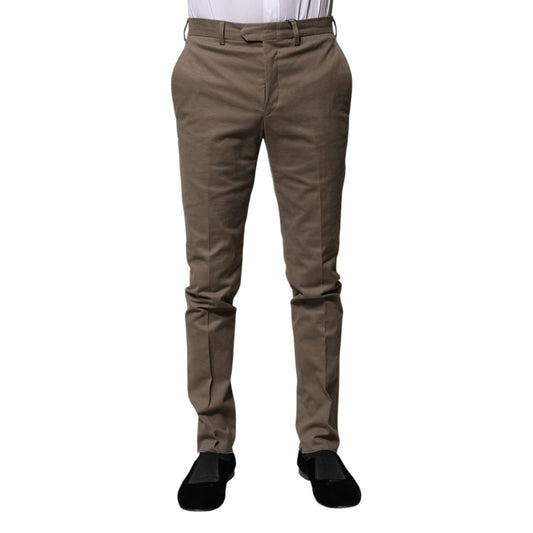 BENCIVENGA Brown Cotton Tapered Formal Dress Pants