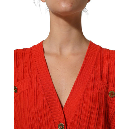 Celine Red Wool Knit ButtonEmbellished Cardigan Sweater