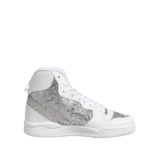 Chiara Ferragni White Silver High Top Women Sneakers Shoes