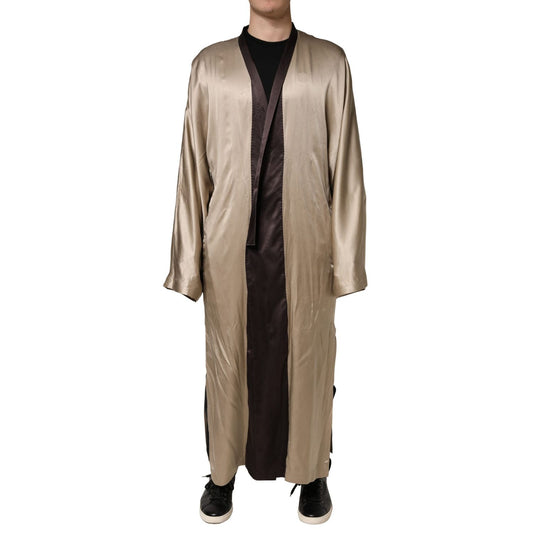Dolce & Gabbana Beige Silk Satin Long Coat Robe Jacket 1728,67345645728,Beige,Clothing,Coats - Jackets & Coats - Clothing,Dolce & Gabbana,IT52 | XL,Jackets & Coats - Clothing,Material: 100% Silk,Men,Preowned / Defect