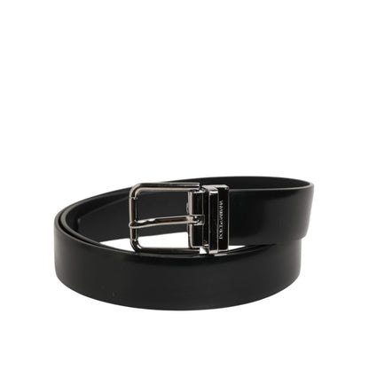 Dolce & Gabbana Black Leather Classic Metal Buckle Men Belt