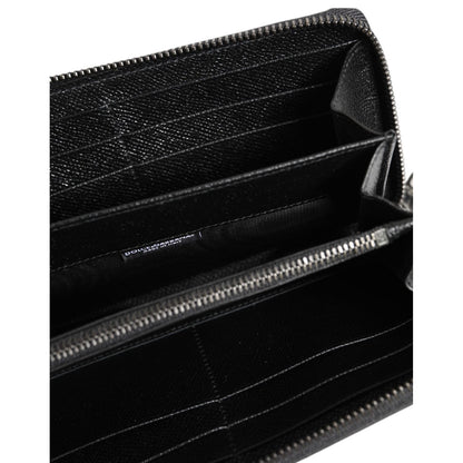 Dolce & Gabbana Black Leather #DGFAMILY Zipper Continental Mens Wallet