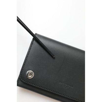 Dolce & Gabbana Black Leather Logo Embossed Mini Bifold Wallet Borse Bag