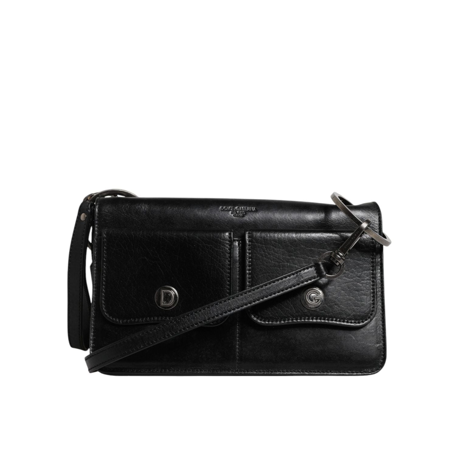 Dolce & Gabbana Black Leather Logo Purse Shoulder Crossbody Bag