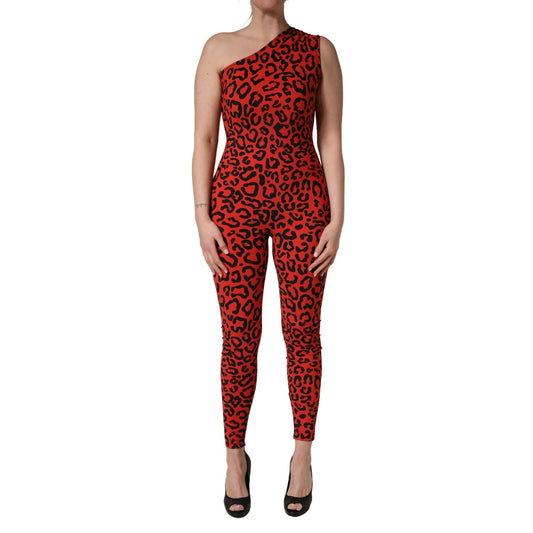Dolce & Gabbana Black Red Nylon Leopard Pattern Jumpsuit