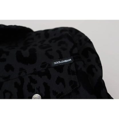 Dolce & Gabbana Cotton Black Leopard Long Sleeve Denim Jacket