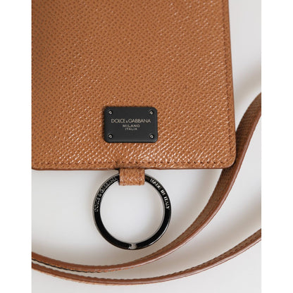 Dolce & Gabbana Dark Brown Leather Lanyard Logo Card Holder Men Wallet