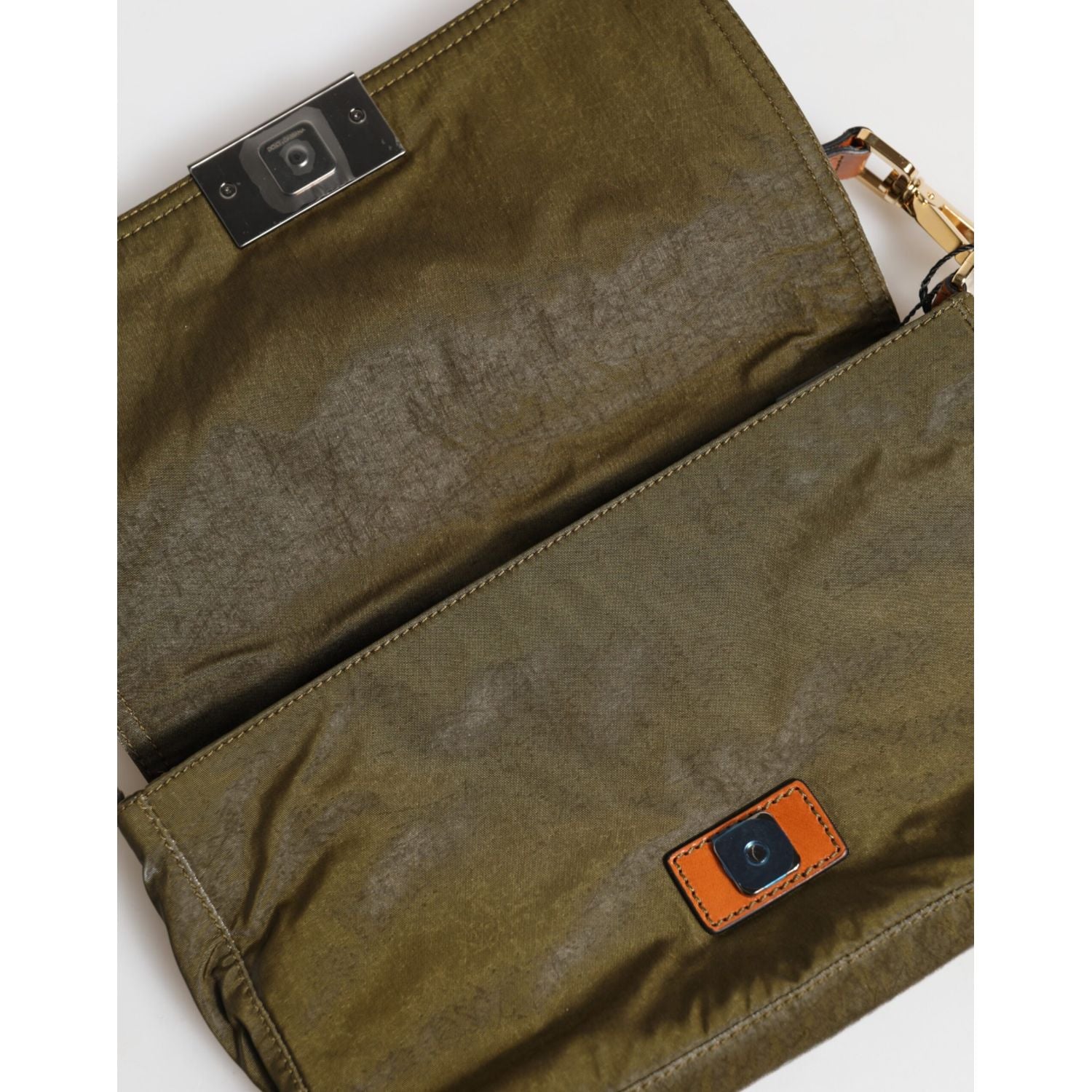 Dolce & Gabbana Dark Green Nylon Logo Plaque Shoulder Strap Borse Bag