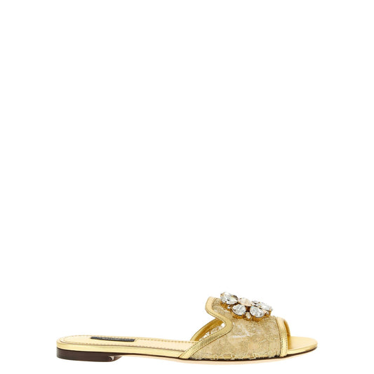 Dolce & Gabbana Gold Polyamide Slides
