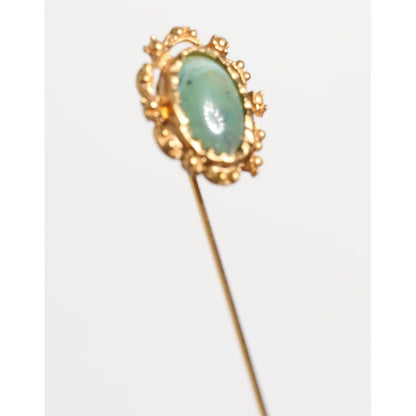 Dolce & Gabbana Gold Tone Green Stone Antique Men Accessory Brooch Pin