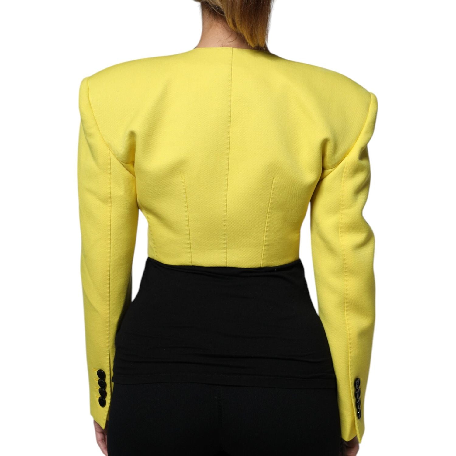 Dolce & Gabbana Lemon Yellow Wool Long Sleeves Cropped Coat Jacket