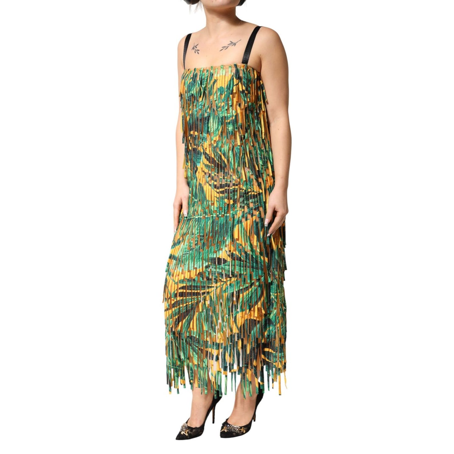 Dolce & Gabbana Multicolor Tropical Print Fringe Maxi Dress