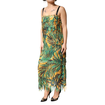 Dolce & Gabbana Multicolor Tropical Print Fringe Maxi Dress