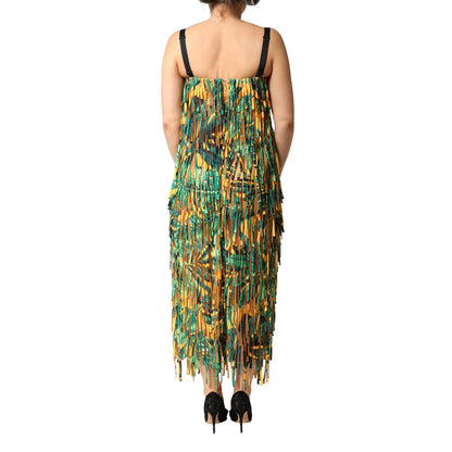 Dolce & Gabbana Multicolor Tropical Print Fringe Maxi Dress