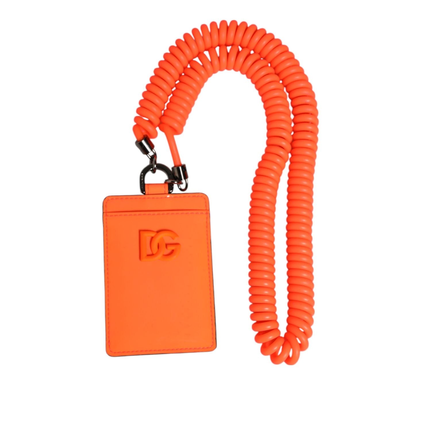 Dolce & Gabbana Orange Leather Logo Embossed Lanyard Card Holder Wallet