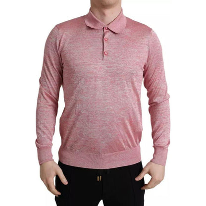 Dolce & Gabbana Pink Polyester Collared Men Pullover Sweater 1728,67345645728,Clothing,Dolce & Gabbana,IT50 | L,Material: 64% Polyester 36% Cotton,Men,Men - Clothing,Pink,Preowned / Defect,Sweaters - Clothing,Sweaters - Men - Clothing,Sweatshirts - Sweate