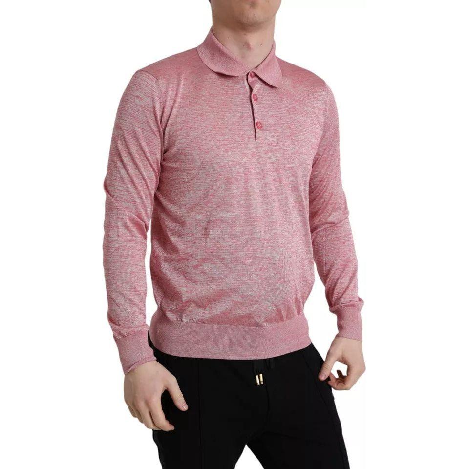 Dolce & Gabbana Pink Polyester Collared Men Pullover Sweater 1728,67345645728,Clothing,Dolce & Gabbana,IT50 | L,Material: 64% Polyester 36% Cotton,Men,Men - Clothing,Pink,Preowned / Defect,Sweaters - Clothing,Sweaters - Men - Clothing,Sweatshirts - Sweate