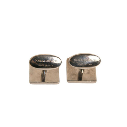 Dolce & Gabbana Silver Plated Brass Pin Crystal Cufflinks
