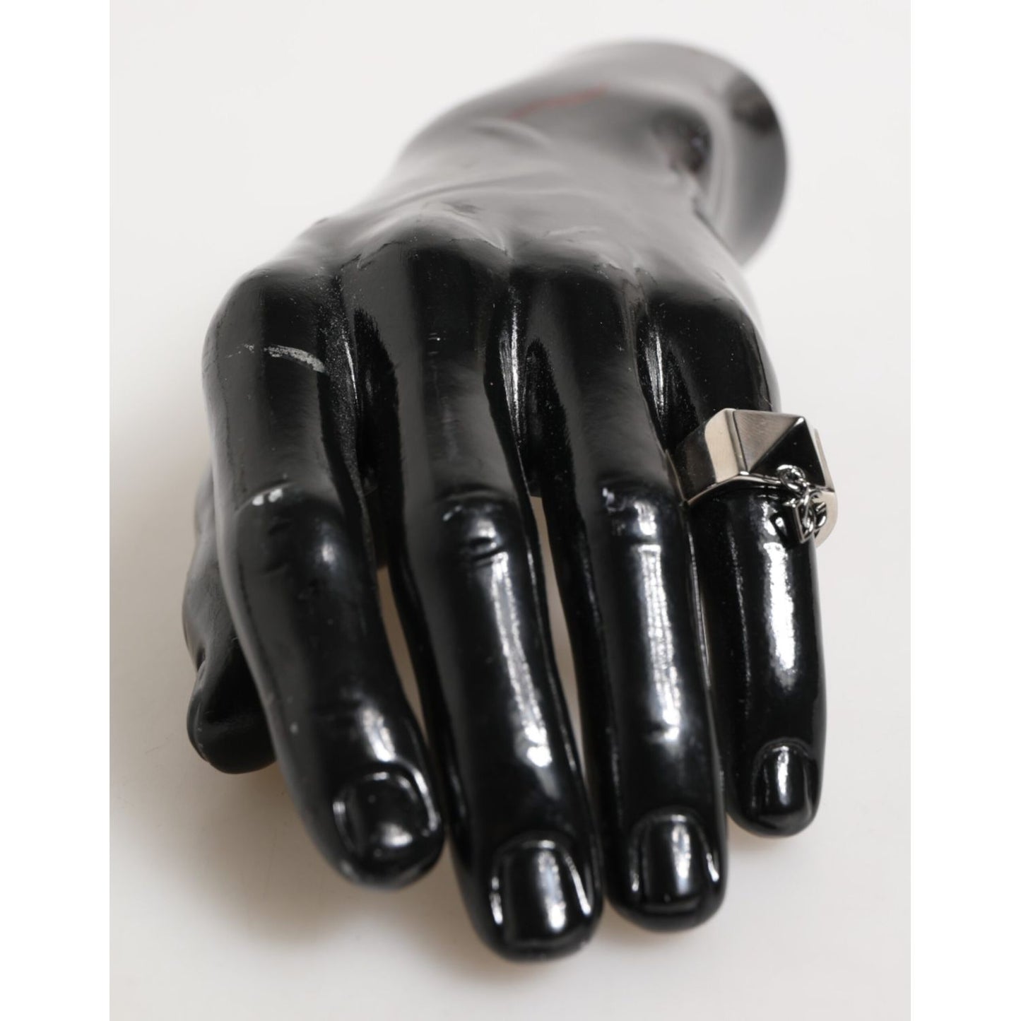 Dolce & Gabbana Silver Tone Pyramid DG Logo Real Brass Ring