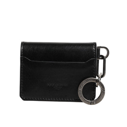 Dolce & Gabbana Wallet Black Leather Logo Embossed Key Chain Card Holder Wallet